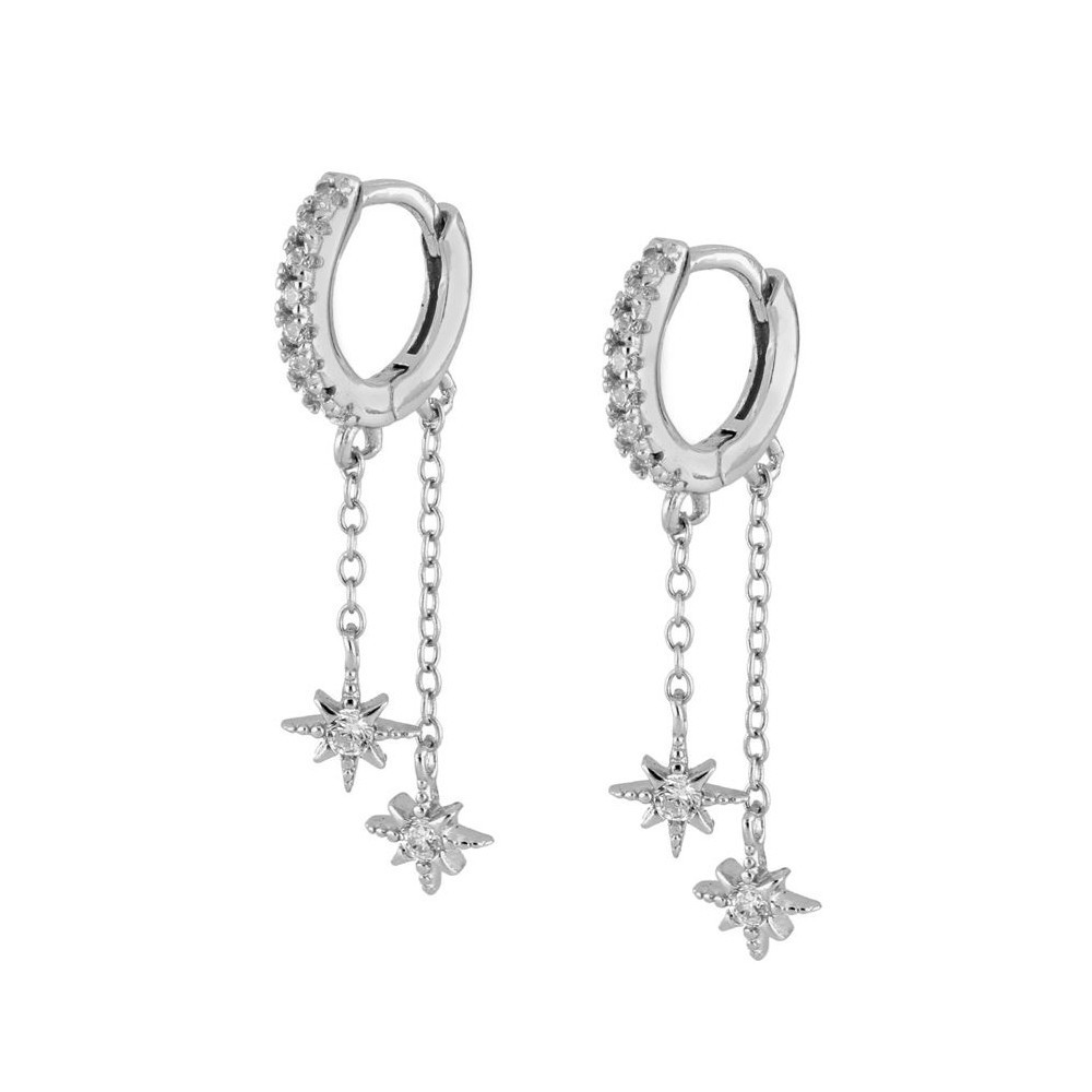 PENDIENTES  CZ BLANCAS CON DOS ESTRELLAS  DE PLATA 925