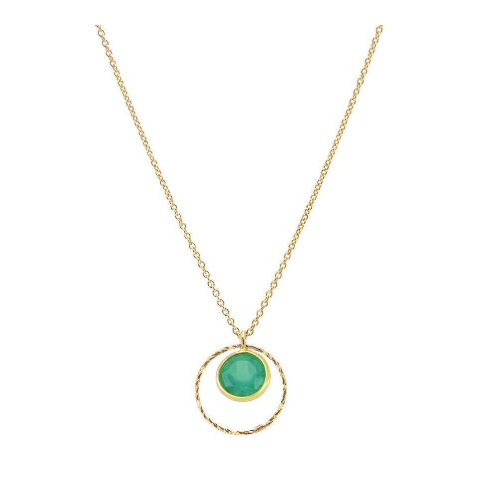 COLLAR COLGANTE DE PLATA BAÑADA EN ORO CON PIEDRA CALCEDONIA VERDE