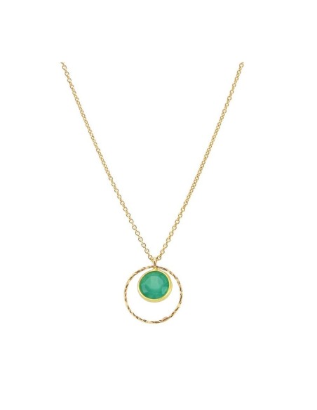 COLLAR COLGANTE DE PLATA BAÑADA EN ORO CON PIEDRA CALCEDONIA VERDE