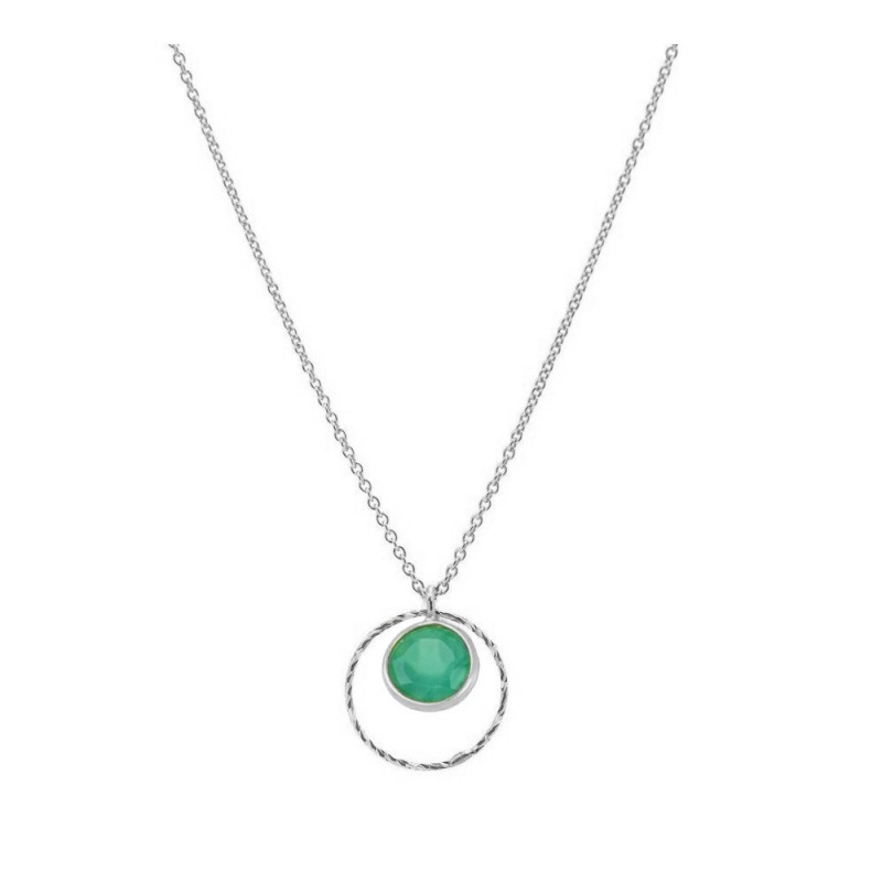 COLLAR COLGANTE DE PLATA RODIADA CON PIEDRA CALCEDONIA VERDE