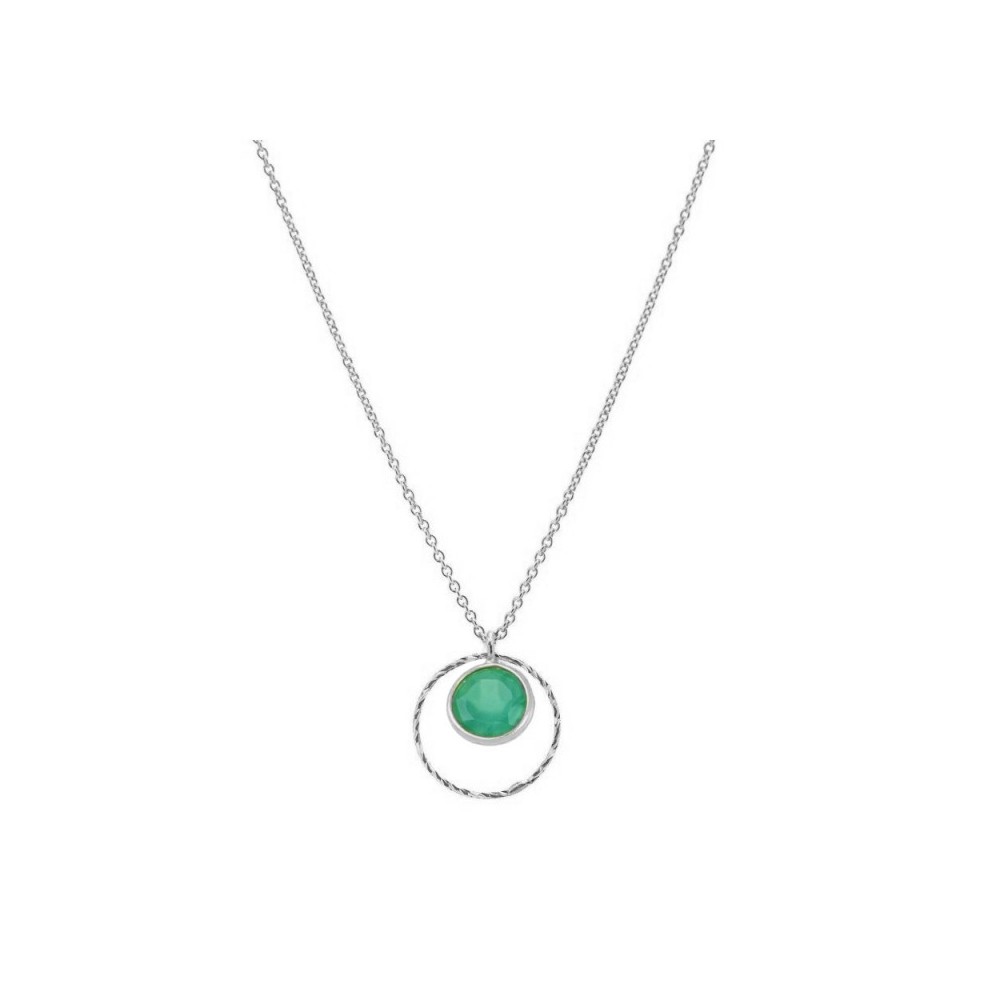COLLAR COLGANTE DE PLATA RODIADA CON PIEDRA CALCEDONIA VERDE