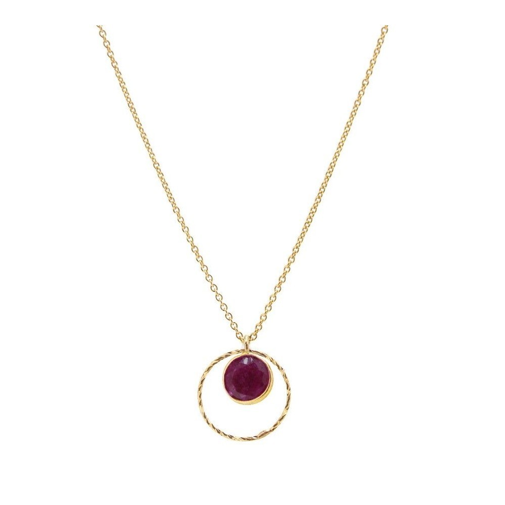 COLLAR COLGANTE DE PLATA RODIADA CON PIEDRA JADE ROJO