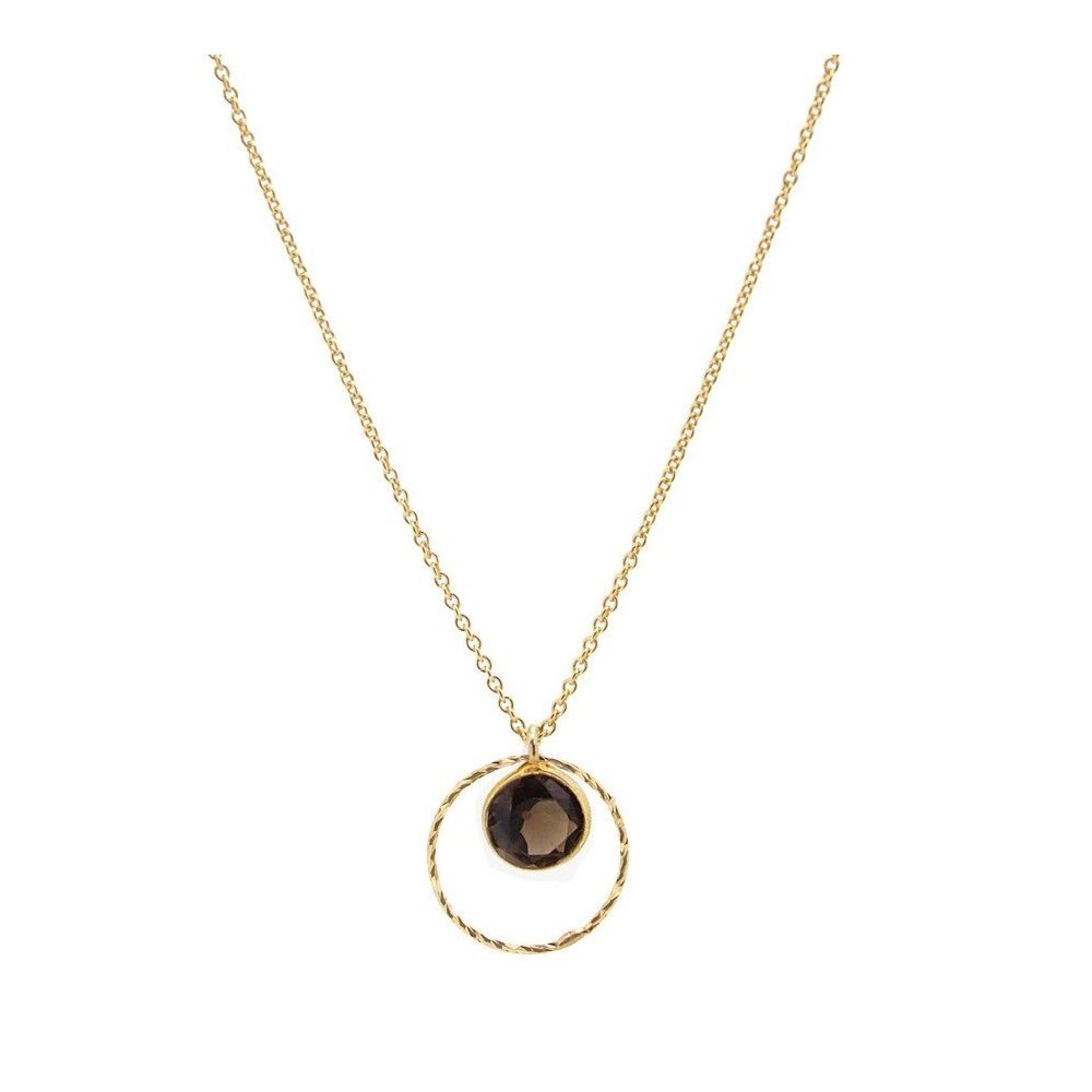 COLLAR COLGANTE DE PLATA BAÑADA EN ORO CON PIEDRA CUARZO AHUMADO