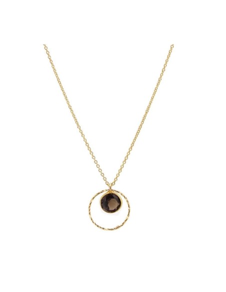 COLLAR COLGANTE DE PLATA BAÑADA EN ORO CON PIEDRA CUARZO AHUMADO