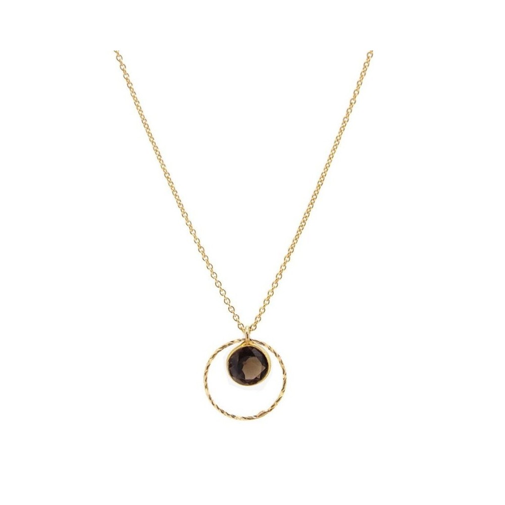 COLLAR COLGANTE DE PLATA RODIADA CON PIEDRA CUARZO AHUMADO