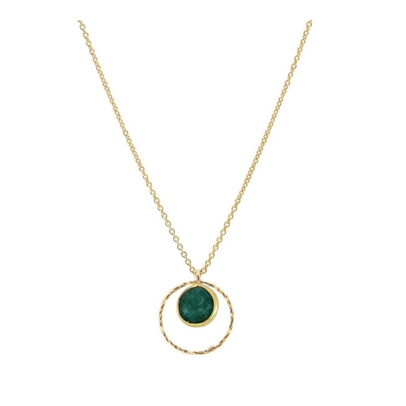 COLLAR COLGANTE DE PLATA BAÑADA EN ORO CON  PIEDRA JADE VERDE