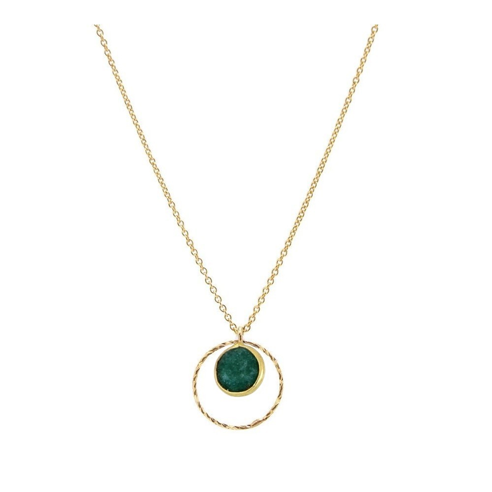 COLLAR COLGANTE DE PLATA BAÑADA EN ORO CON  PIEDRA JADE VERDE
