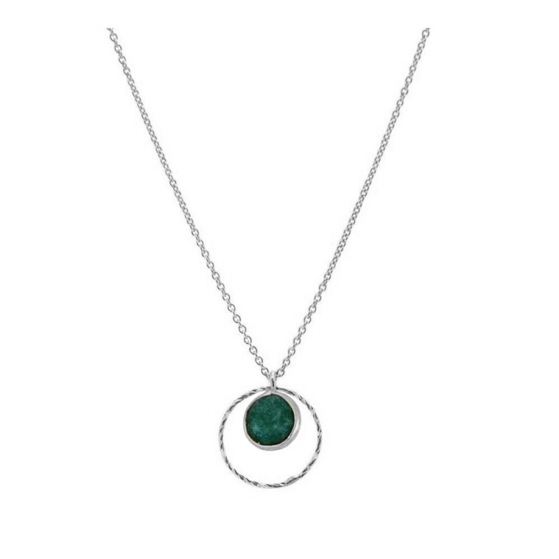 COLLAR COLGANTE DE PLATA RODIADA CON PIEDRA JADE VERDE