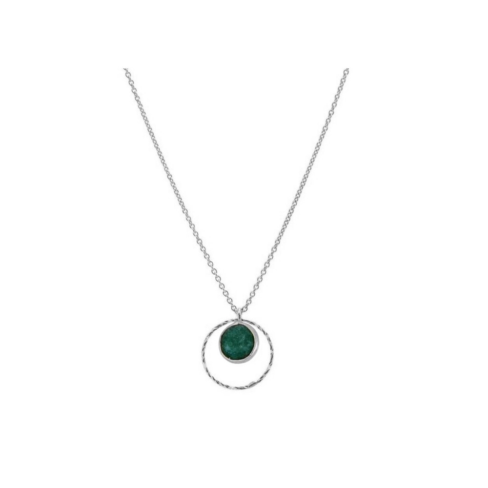 COLLAR COLGANTE DE PLATA RODIADA CON PIEDRA JADE VERDE