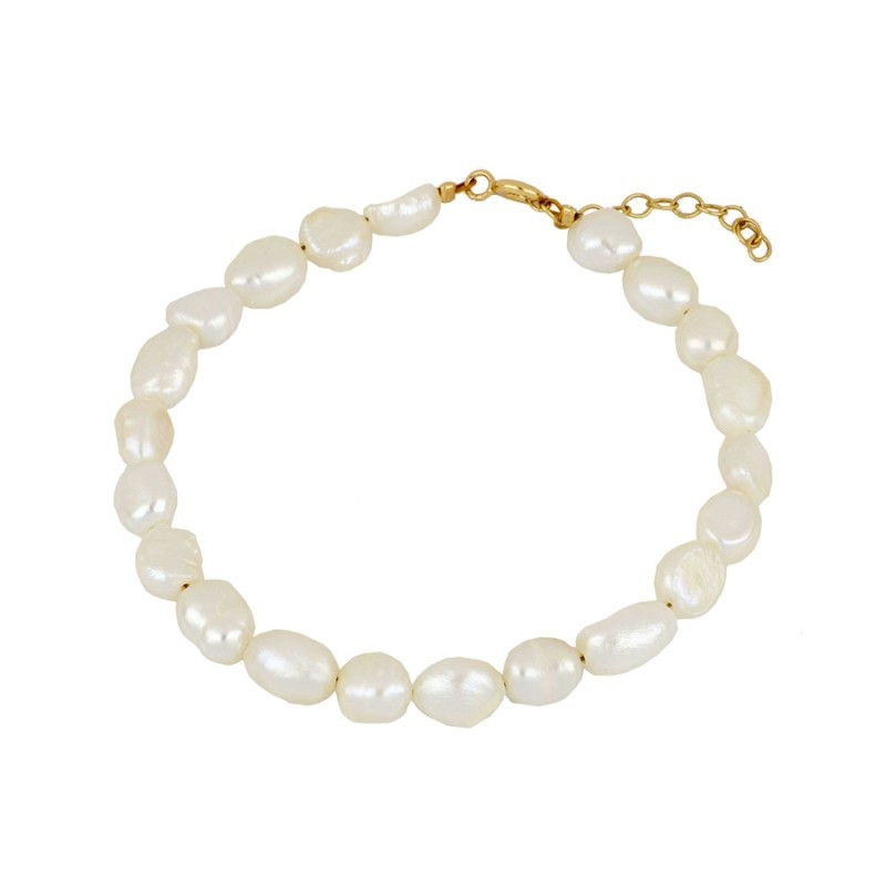 PULSERA TOTAL PERLAS ALARGADAS 6-7MM - PLATA DORADA