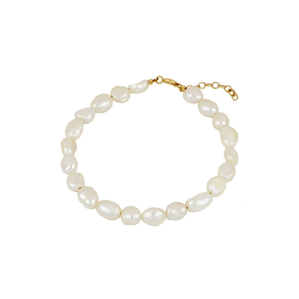 PULSERA TOTAL PERLAS ALARGADAS 6-7MM - PLATA DORADA