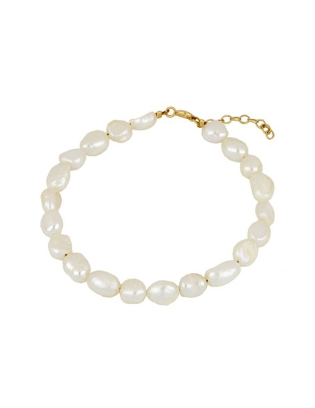 PULSERA TOTAL PERLAS ALARGADAS 6-7MM - PLATA DORADA