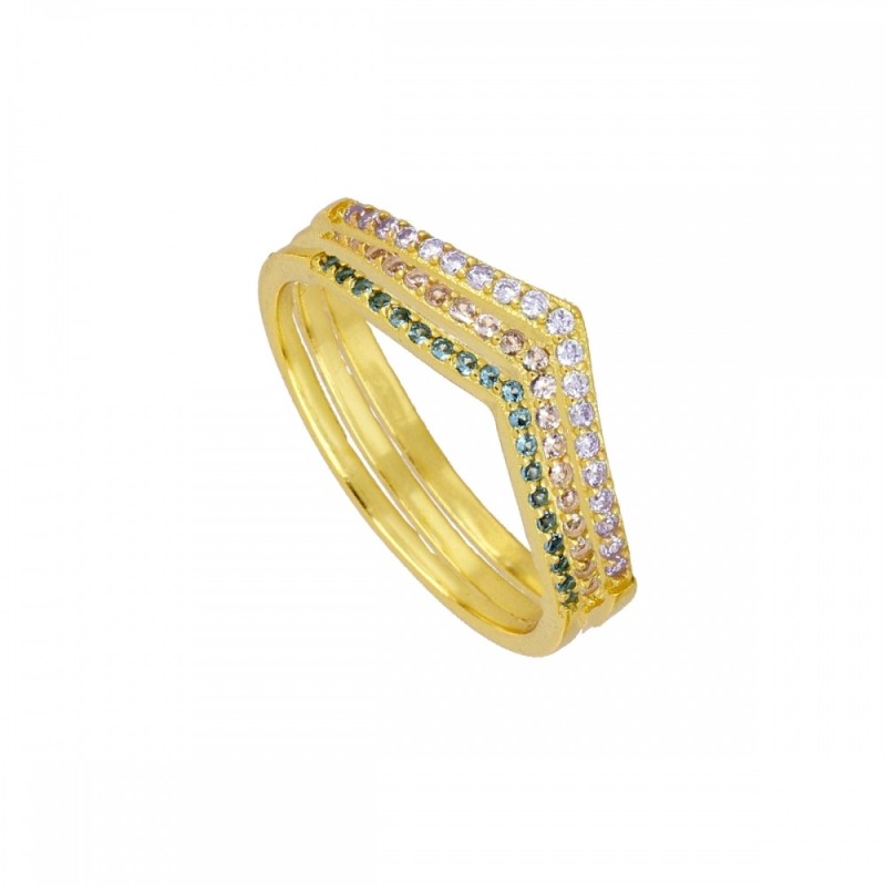 ANILLO CHEVRON DE PLATA 925 BAÑADA EN ORO CON CIRCONITAS | COMBÍNALOS Y BRILLA 2