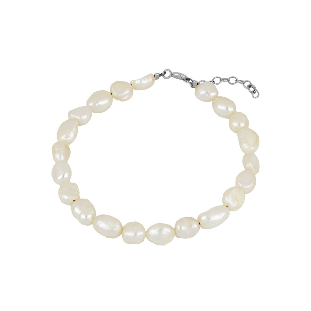 PULSERA TOTAL PERLAS ALARGADAS 6-7MM - PLATA