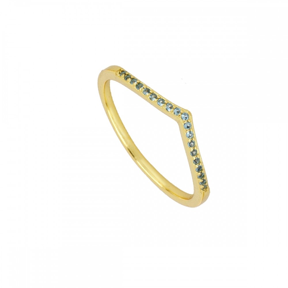 ANILLO CHEVRON DE PLATA 925 BAÑADA EN ORO CON CIRCONITAS VERDE BLUISH | COMBÍNALOS Y BRILLA