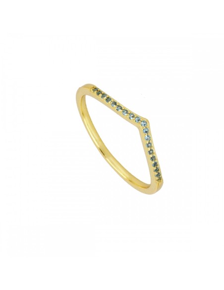 ANILLO CHEVRON DE PLATA 925 BAÑADA EN ORO CON CIRCONITAS VERDE BLUISH | COMBÍNALOS Y BRILLA