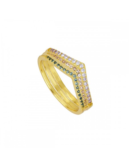 ANILLO CHEVRON DE PLATA 925 BAÑADA EN ORO CON CIRCONITAS LILAS | COMBÍNALOS Y BRILLA