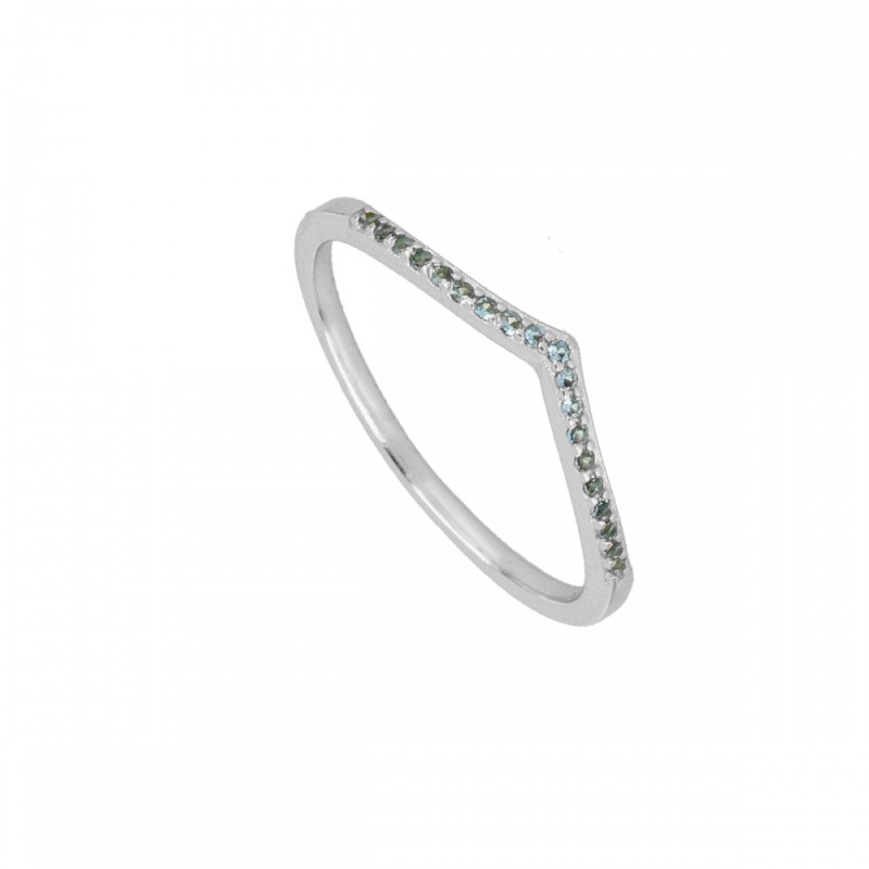 ANILLO CHEVRON DE PLATA 925 RODIADA CON CIRCONITAS VERDE BLUISH | COMBÍNALOS Y BRILLA