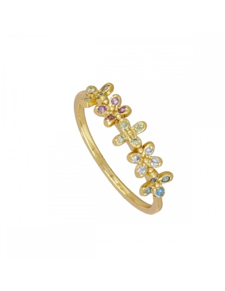 ANILLO "BOUQUET" DE PLATA 925 BAÑADA EN ORO Y CIRCONITAS DE COLOR