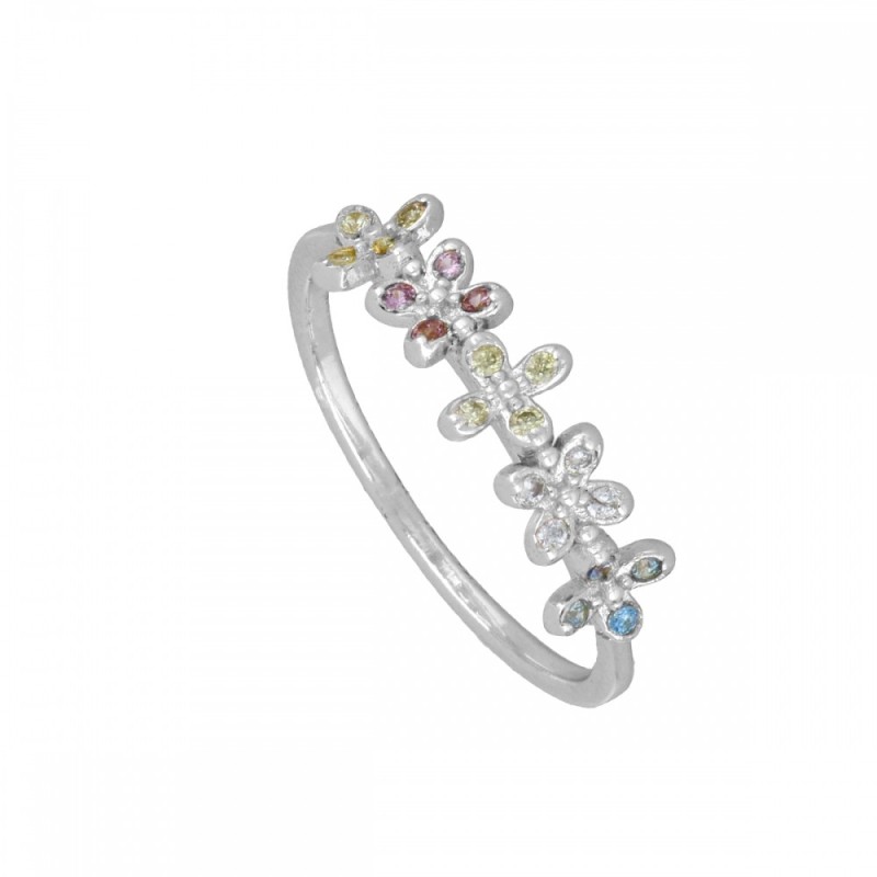 ANILLO "BOUQUET" DE PLATA DE LEY RODIADA  Y CIRCONITAS DE COLOR