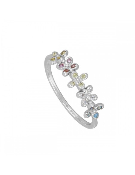 ANILLO "BOUQUET" DE PLATA DE LEY RODIADA  Y CIRCONITAS DE COLOR