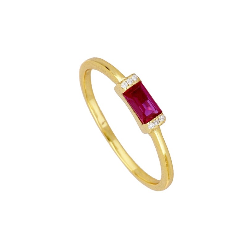 ANILLO "JULIA" DE PLATA  925 BAÑADA EN ORO CON CIRCONITAS Y RUBÍ