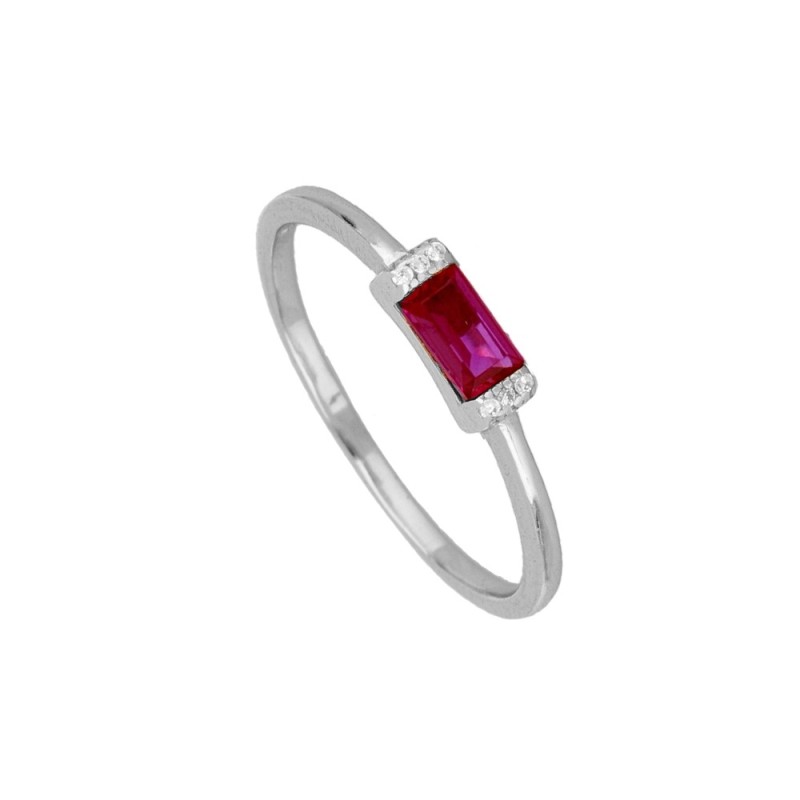 ANILLO "JULIA" DE PLATA DE LEY RODIADA CON CIRCONITAS Y RUBÍ