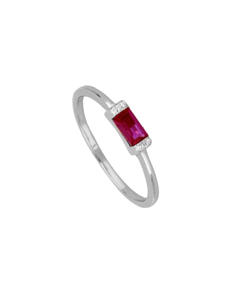 ANILLO "JULIA" DE PLATA DE LEY RODIADA CON CIRCONITAS Y RUBÍ