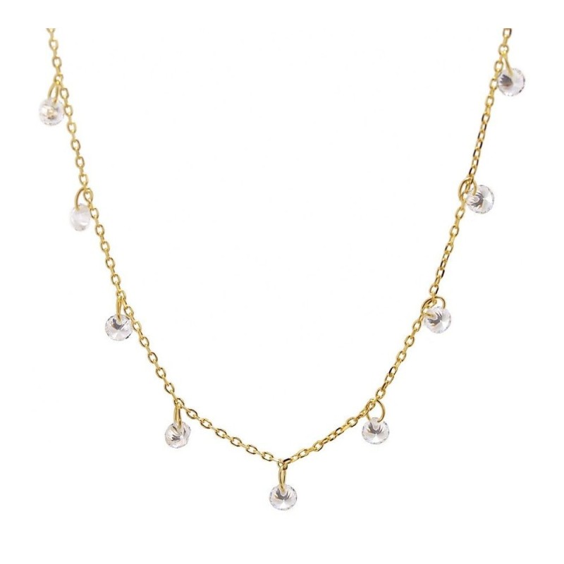 COLLAR PLATA DORADA CON 9 CIRCONITAS BLANCAS COLGANDO