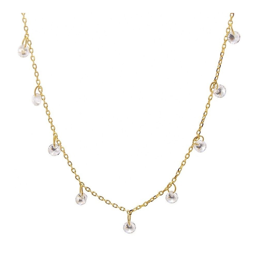 COLLAR PLATA DORADA CON 9 CIRCONITAS BLANCAS COLGANDO