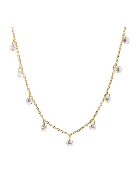 COLLAR PLATA DORADA CON 9 CIRCONITAS BLANCAS COLGANDO