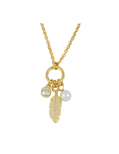 COLLAR COLGANTE "PLUMA DI LUCE" EN PLATA 925 BAÑADA EN ORO CON PERLA Y CIRCONITA