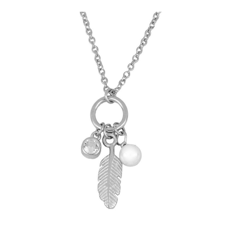 COLLAR COLGANTE "PLUMA DI LUCE" EN PLATA DE LEY RODIADA  CON PERLA Y CIRCONITA