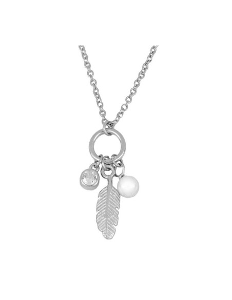 COLLAR COLGANTE "PLUMA DI LUCE" EN PLATA DE LEY RODIADA  CON PERLA Y CIRCONITA