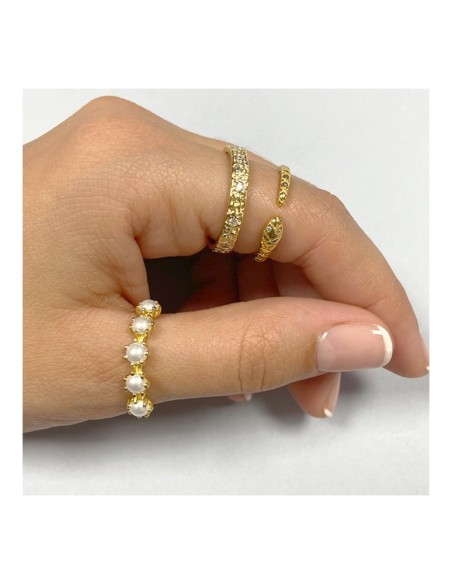 ANILLO "VALENTINA" DE PLATA DE LEY RODIADA CON 5 PERLAS