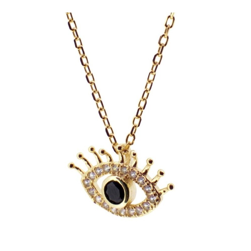 COLLAR COLGANTE "EVIL EYE GLOW" DE PLATA 925  BAÑADA EN ORO CON CIRCONITAS