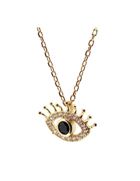 COLLAR COLGANTE "EVIL EYE GLOW" DE PLATA BAÑADA EN ORO CON CIRCONITAS