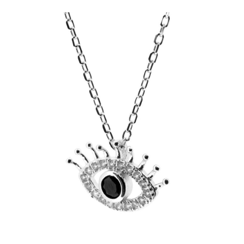COLLAR COLGANTE "EVIL EYE GLOW" DE PLATA DE LEY RODIADA  CON CIRCONITAS