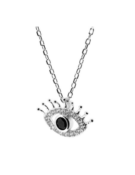 COLLAR COLGANTE "EVIL EYE GLOW" DE PLATA DE LEY RODIADA  CON CIRCONITAS