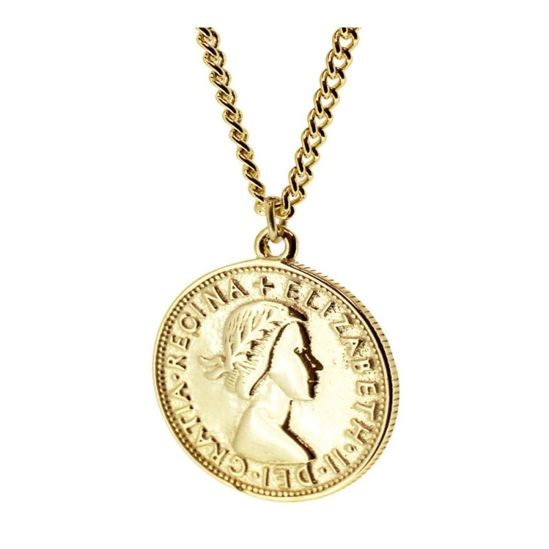 GARGANTILLA  MONEDA "LILIBETH" DE PLATA 925  BAÑADA EN ORO