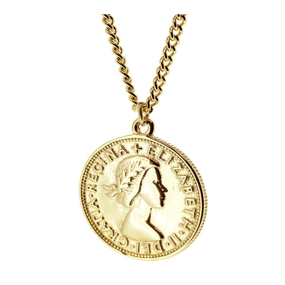 GARGANTILLA  MONEDA "LILIBETH" DE PLATA 925  BAÑADA EN ORO
