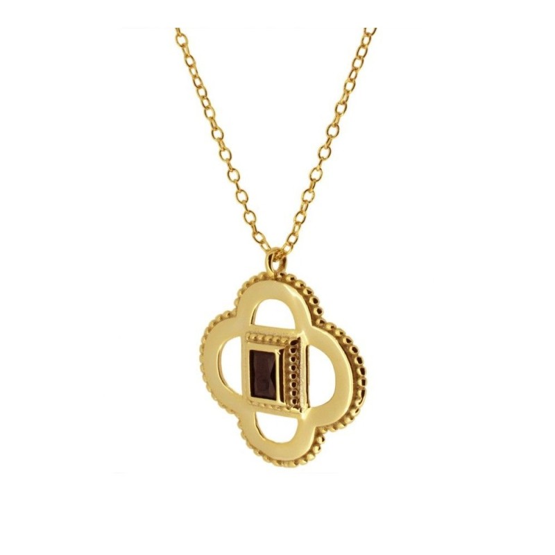 COLLAR COLGANTE "RENATTA" DE PLATA 925 BAÑADA EN ORO CON CIRCONITA NEGRA