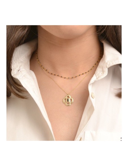 COLLAR COLGANTE "RENATTA" DE PLATA DE LEY RODIADA  CON CIRCONITA NEGRA