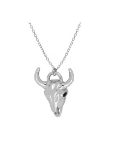 Collar de plata de ley rodiada con Colgante Búfalo